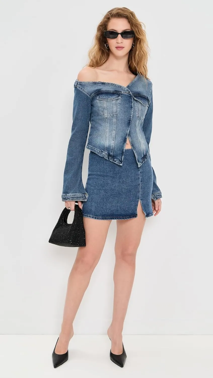 Good American Women's Denim Mini Skirt