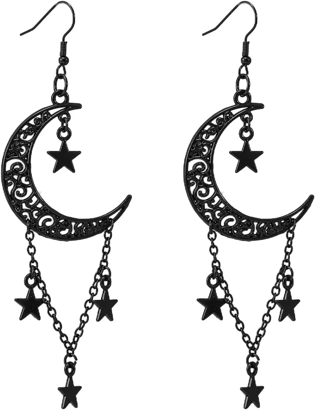 Gothic Black Hoop Earrings,Vintage Star/Circle Earrings Punk Style Dark Chain Tasell Dangle Earrings Hiphop Rock Earrings Halloween Costumes Earrings Jewelry for Women