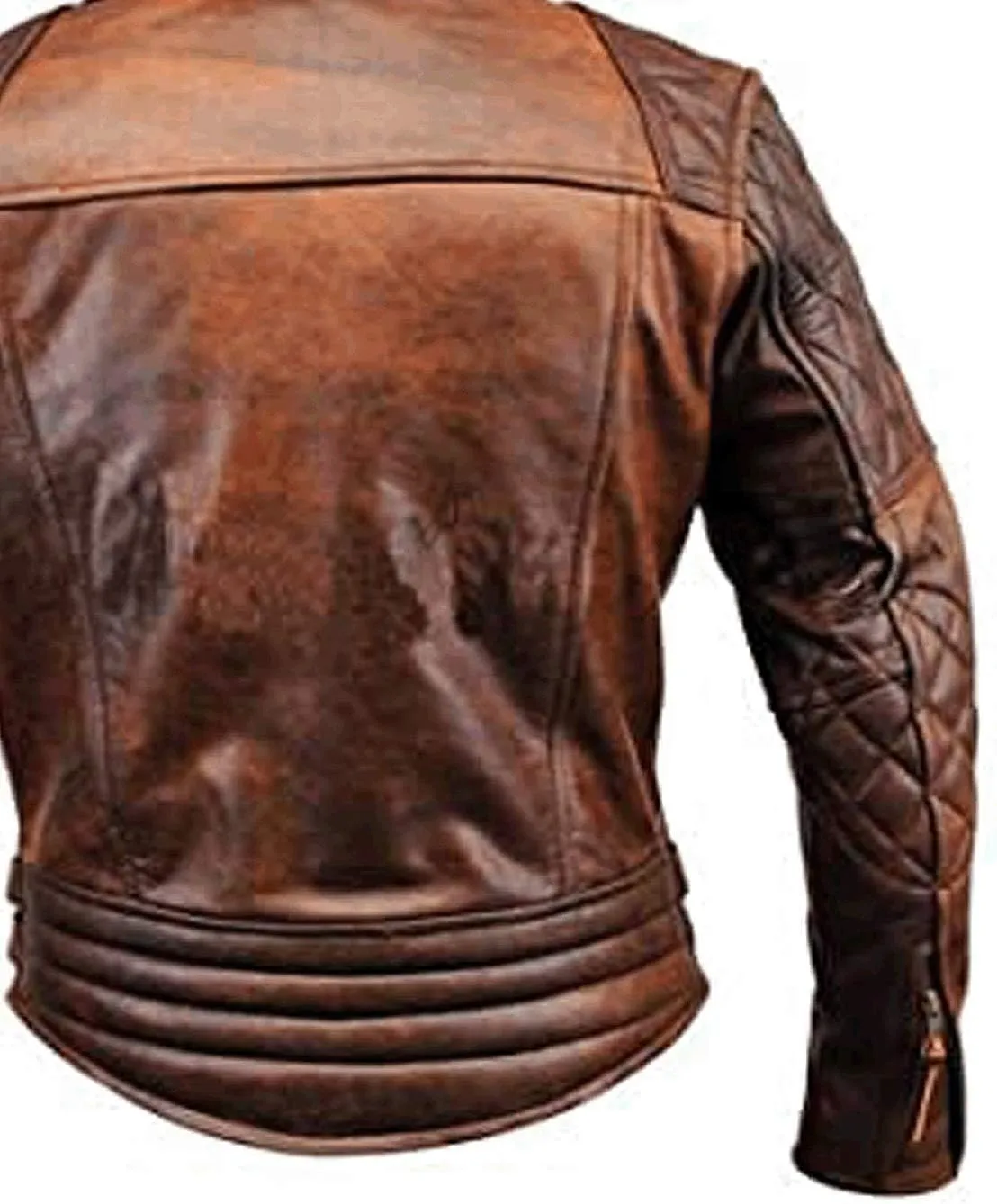 Mens Biker Motorcycle Vintage Distressed Brown Winter Leather Jacket Medium