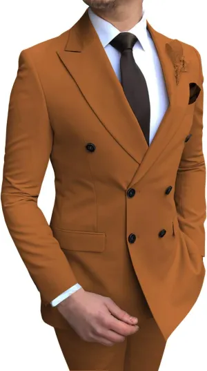 Men's Suits 2 Pieces Double Breasted Regular Fit Notch Lapel Solid Prom Tuxedos Wedding (Blazer Pants)