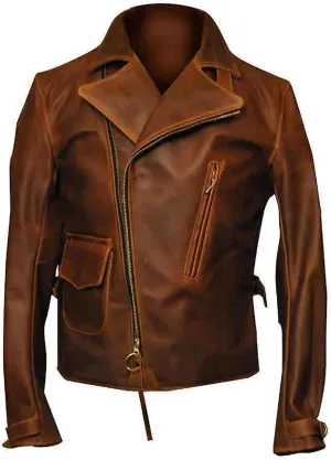 Men's VIntage Classic Motorcycle Asymmetrical Style Distressed Brown Biker Genuine Leather Jacket (M)