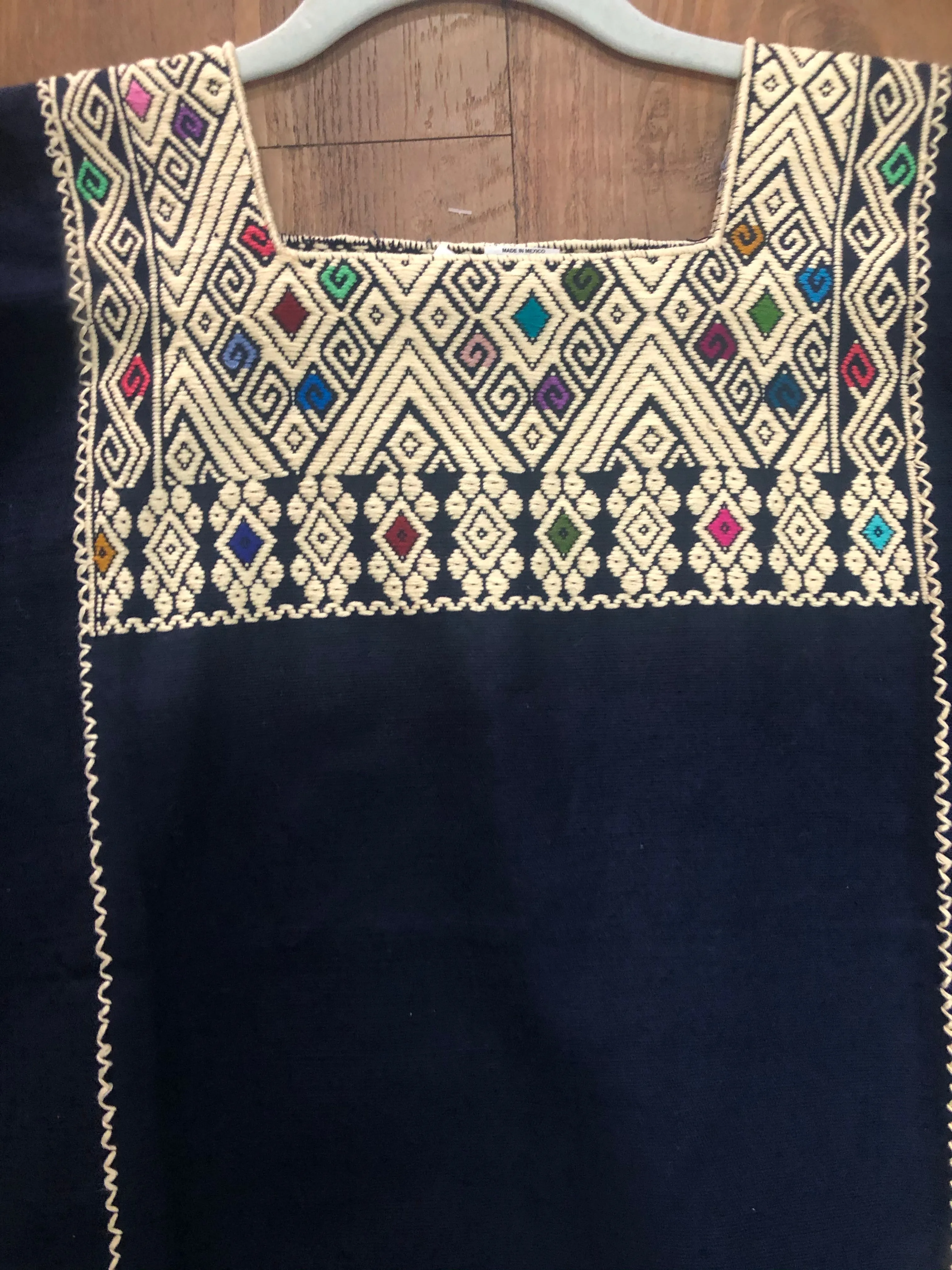Mexican Huipil Larrainzar Top Navy