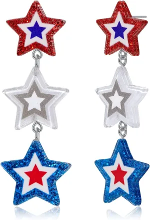 MUYAN American Flag Star Dangle Earrings 4th of July Earrings for Women Patriotic Acrylic Star Earring Holiday Jewelry