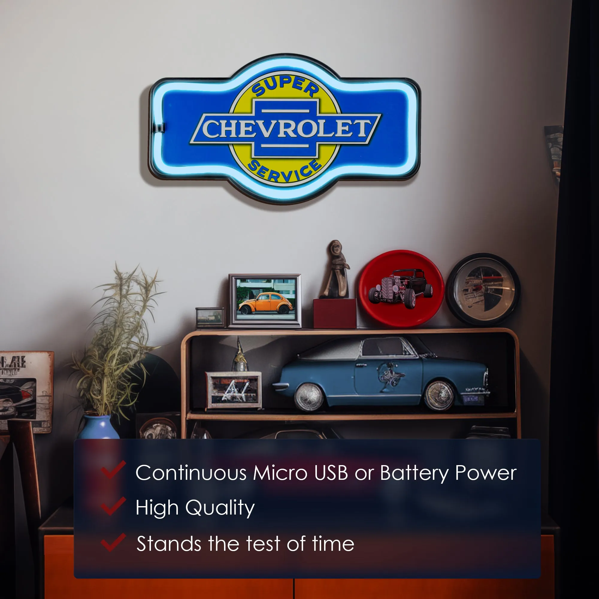 Officially Licensed Chevrolet LED Neon Light Sign Wall Decor (9.5” x 17.25”)