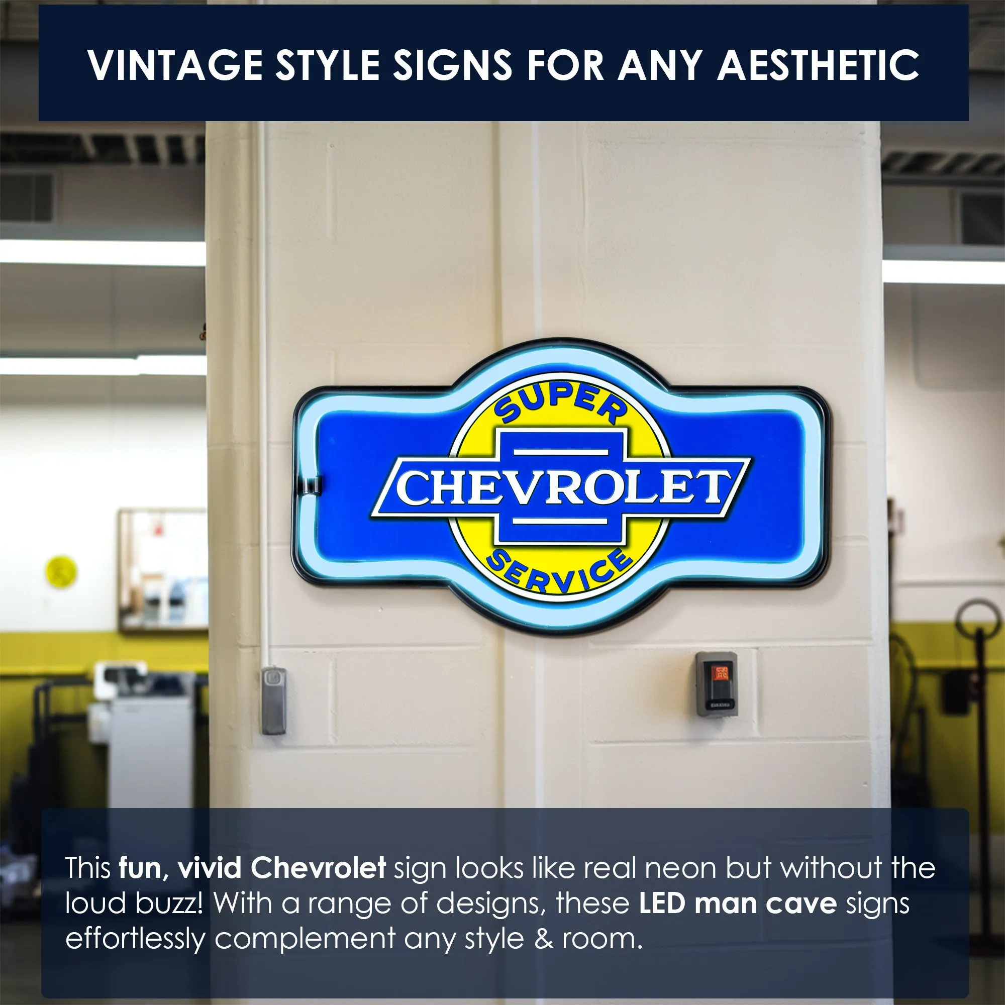 Officially Licensed Chevrolet LED Neon Light Sign Wall Decor (9.5” x 17.25”)