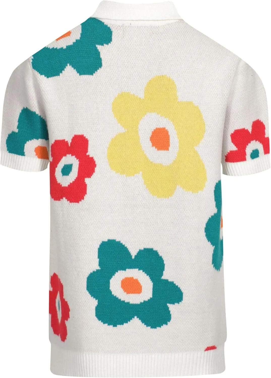 OXKNIT Men's Vintage Polo Shirt Flower Patterns Knit Casual Button Down Short Sleeve Shirts