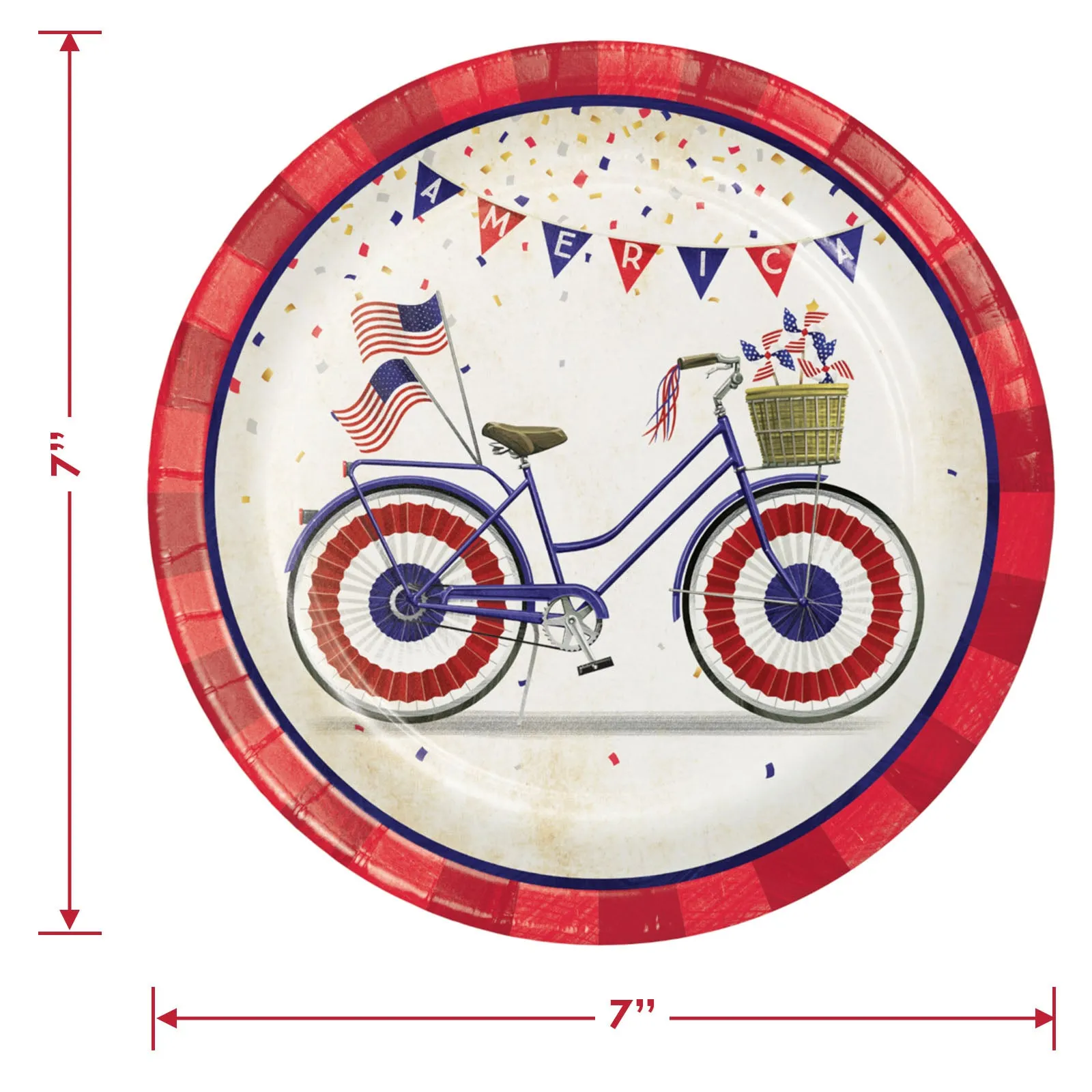 Patriotic Parade American Flag Truck & Bicycle Paper Dessert Plates, Beverage Napkins, and Forks (Serves 16)
