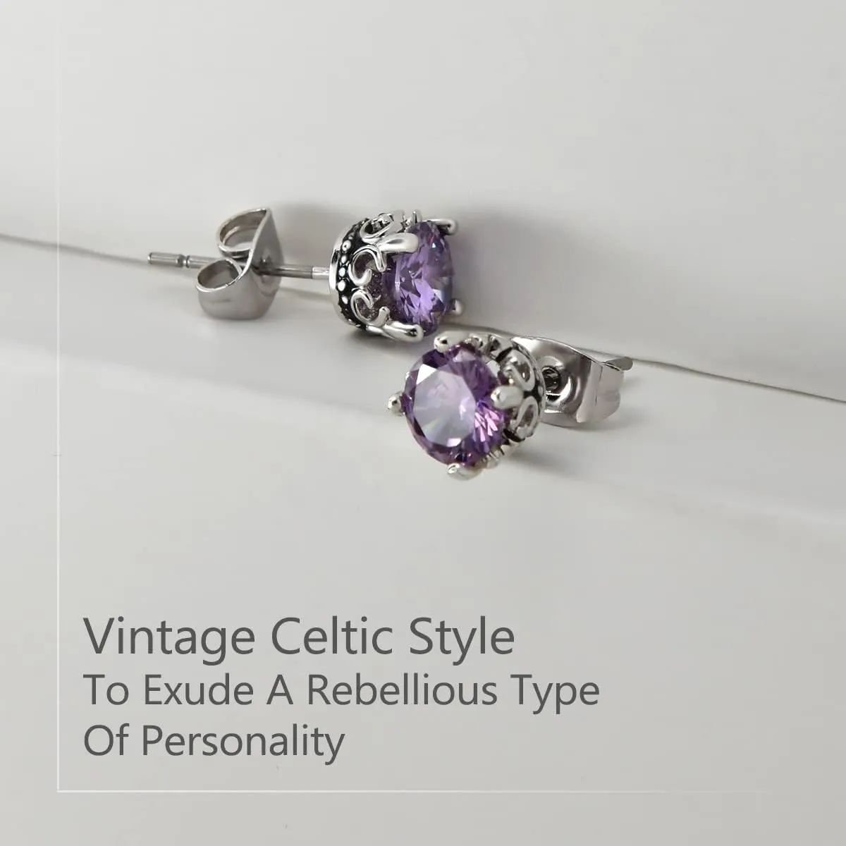 Retro Dark Shadow Stud Earrings, Hypoallergenic Stainless Steel Cubic Zirconia Earrings