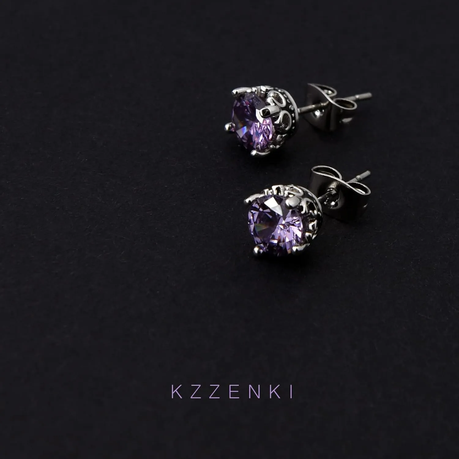 Retro Dark Shadow Stud Earrings, Hypoallergenic Stainless Steel Cubic Zirconia Earrings