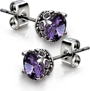 Retro Dark Shadow Stud Earrings, Hypoallergenic Stainless Steel Cubic Zirconia Earrings