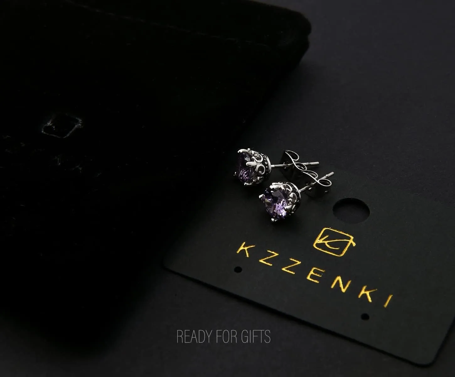 Retro Dark Shadow Stud Earrings, Hypoallergenic Stainless Steel Cubic Zirconia Earrings