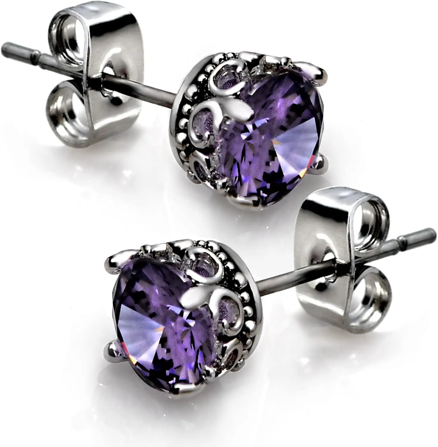 Retro Dark Shadow Stud Earrings, Hypoallergenic Stainless Steel Cubic Zirconia Earrings