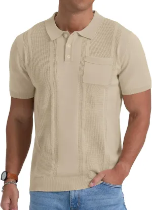 Sailwind Mens Textured Knit Polo Shirts Short Sleeve Summer Collared T Shirt with Pocket