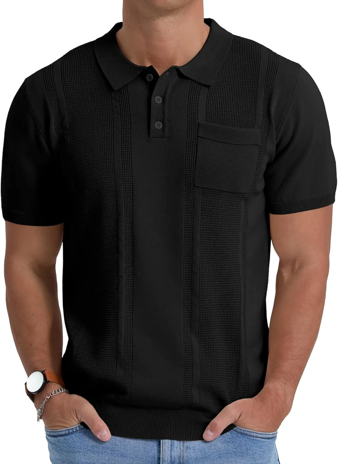 Sailwind Mens Textured Knit Polo Shirts Short Sleeve Summer Collared T Shirt with Pocket