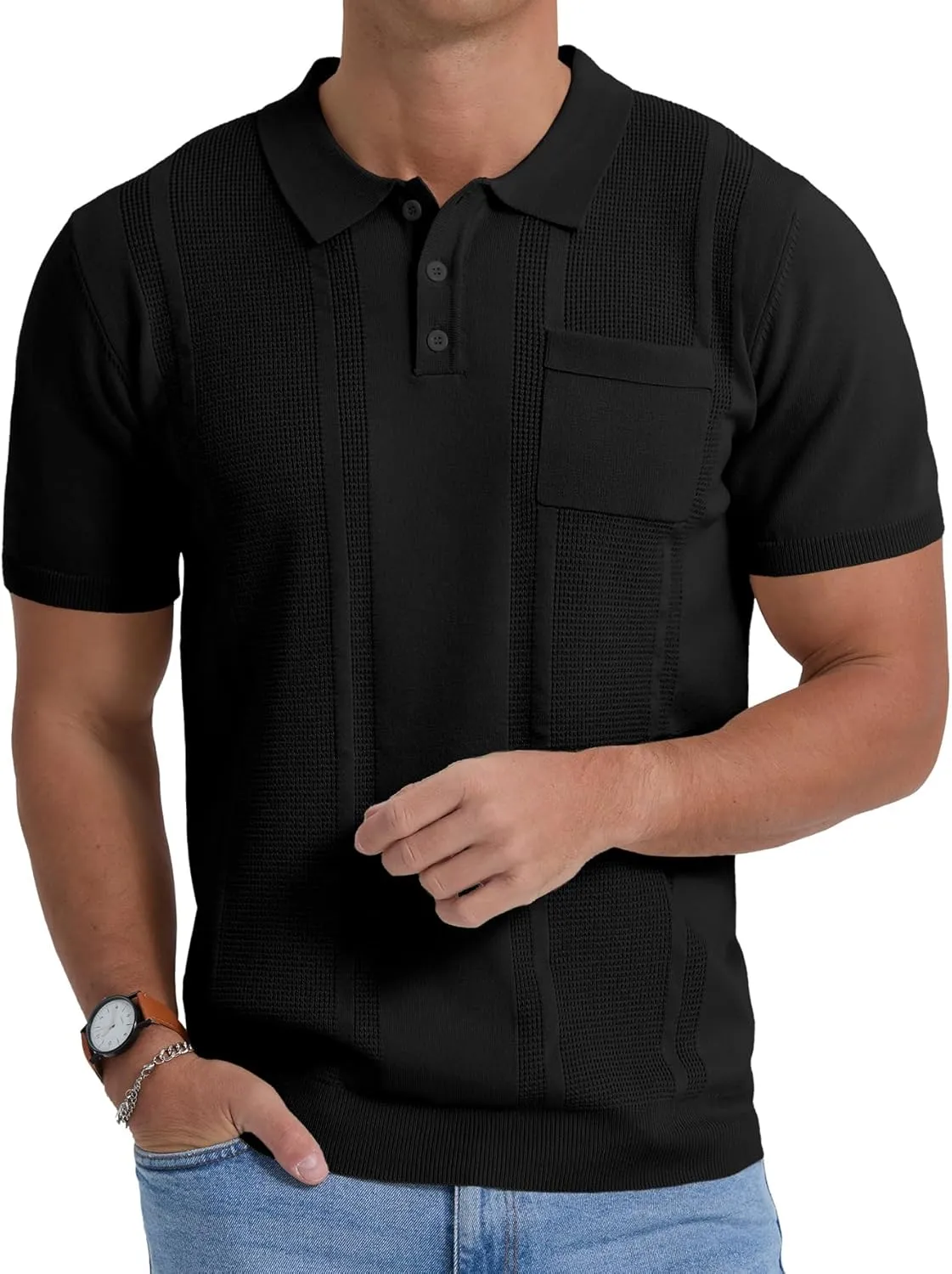 Sailwind Mens Textured Knit Polo Shirts Short Sleeve Summer Collared T Shirt with Pocket