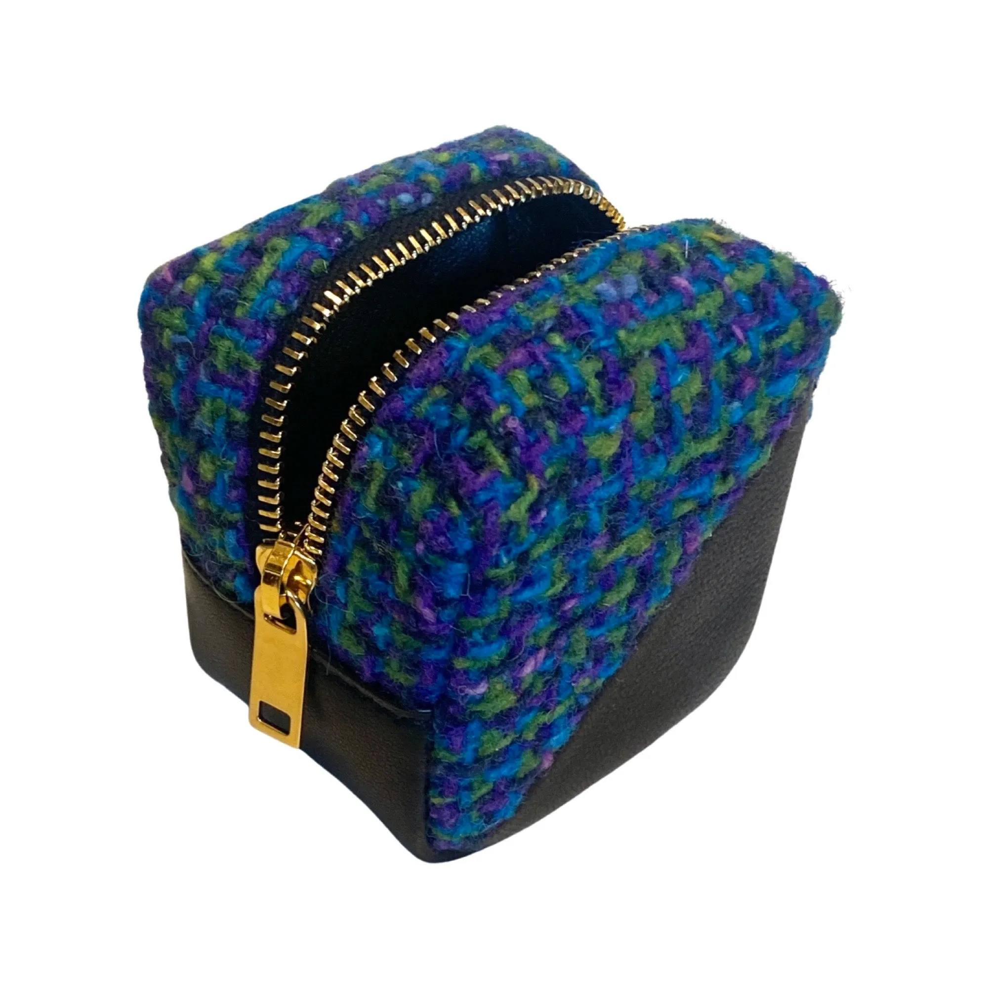 Saint Laurent Jamie YSL Keyring Cube Blue Tweed Black Leather