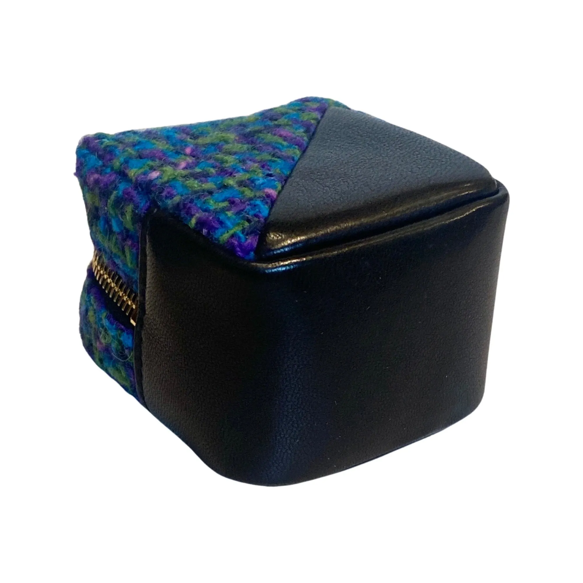Saint Laurent Jamie YSL Keyring Cube Blue Tweed Black Leather