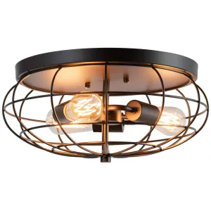 Tangkula Semi Flush Mount Ceiling Light, 3-Light Industrial Style Rustic Ceiling Light Fixture with Iron Metal Cage Lampshade