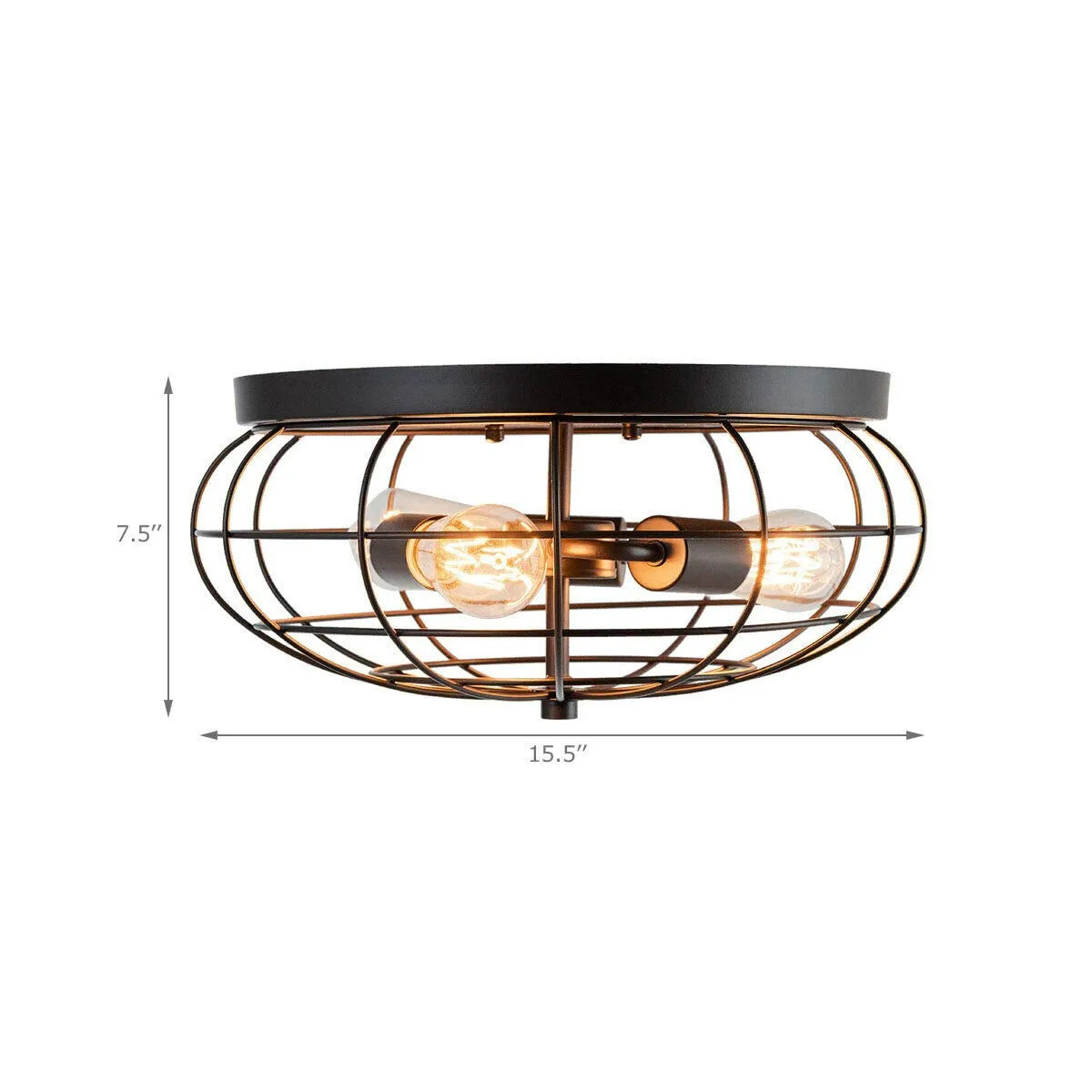 Tangkula Semi Flush Mount Ceiling Light, 3-Light Industrial Style Rustic Ceiling Light Fixture with Iron Metal Cage Lampshade