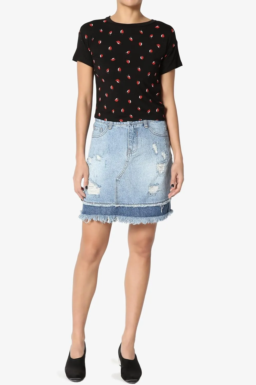 TheMogan Vintage Washed Jean Slim Straight Cut Mini Stretch Soft Denim Skirt