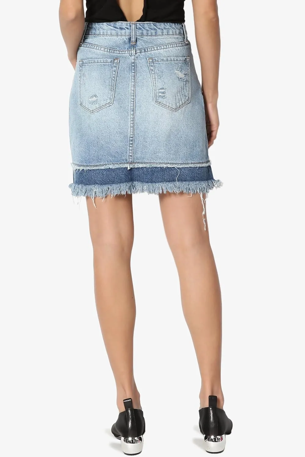 TheMogan Vintage Washed Jean Slim Straight Cut Mini Stretch Soft Denim Skirt
