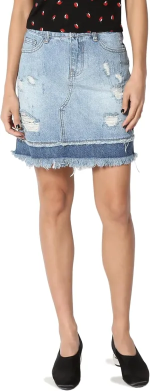 TheMogan Vintage Washed Jean Slim Straight Cut Mini Stretch Soft Denim Skirt