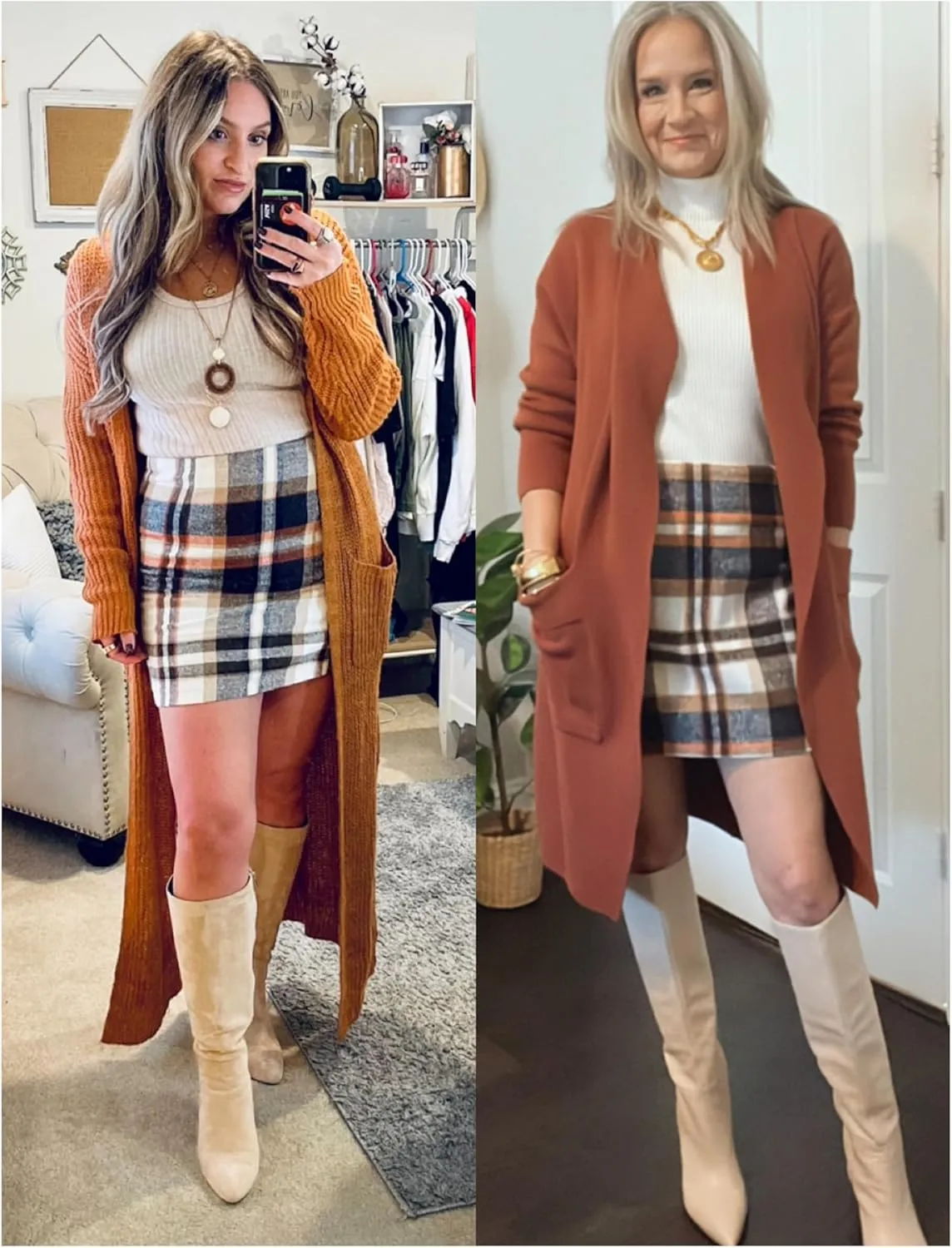 UANEO Plaid Skirts for Women High Waisted Fall Bodycon A Line Pencil Plaid Mini Skirt