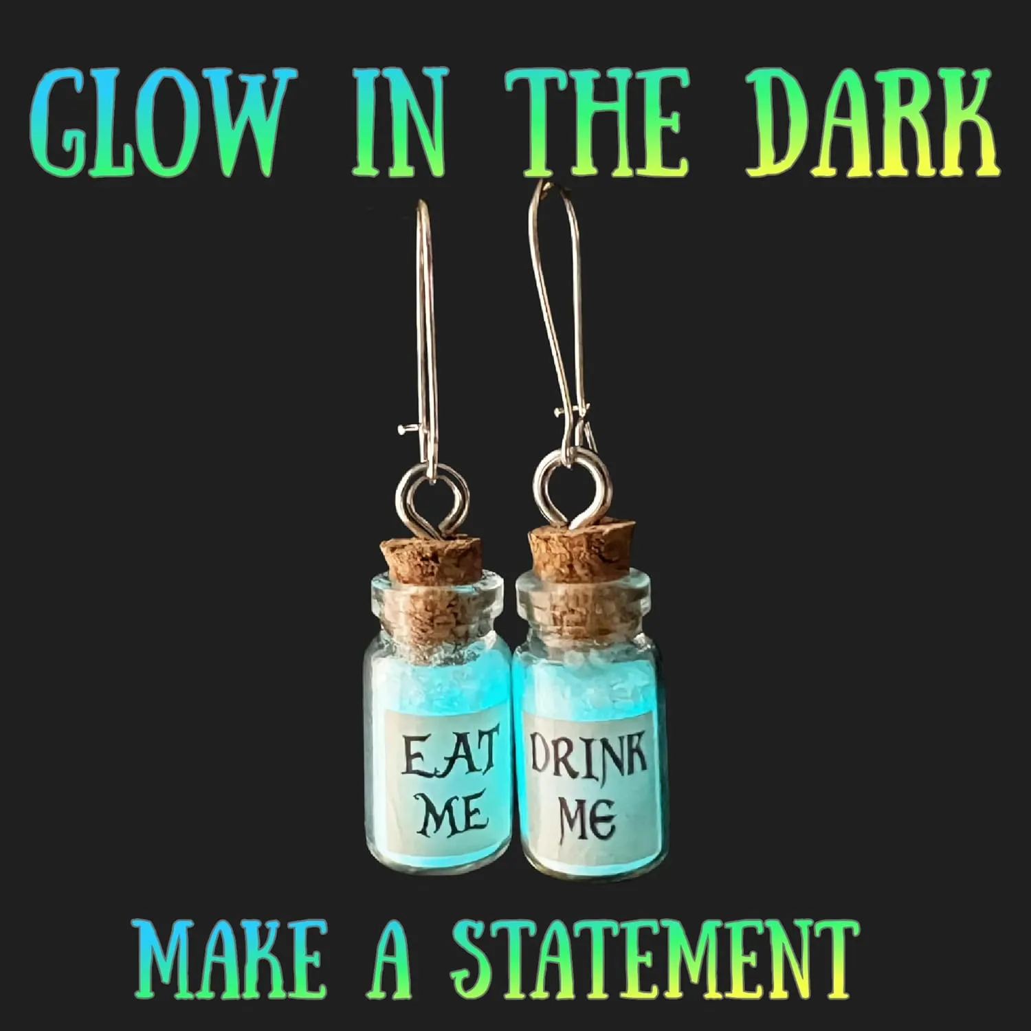 UMBRELLALABORATORY Alice in Wonderland Fairy Glow in The Dark Kawaii Necklace-Drink me handmade label sticker