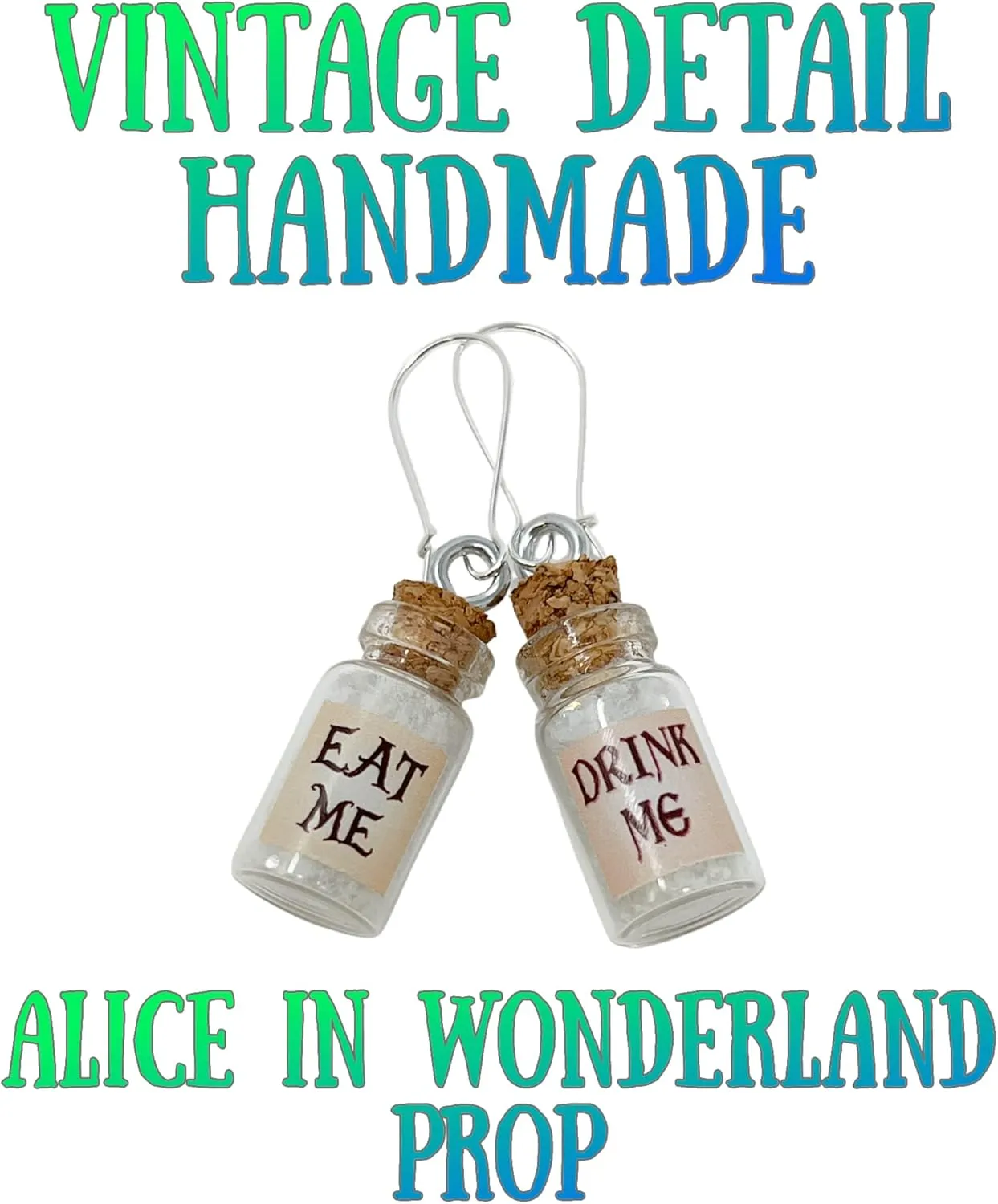 UMBRELLALABORATORY Alice in Wonderland Fairy Glow in The Dark Kawaii Necklace-Drink me handmade label sticker