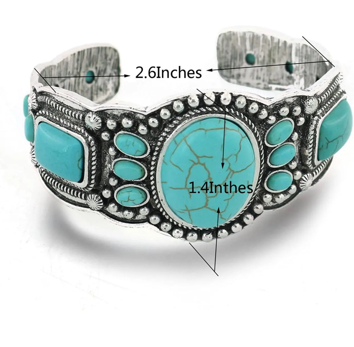 Unisex Antique Rgentium Plated Base Heart Compressed Turquoise Bracelet Cuff