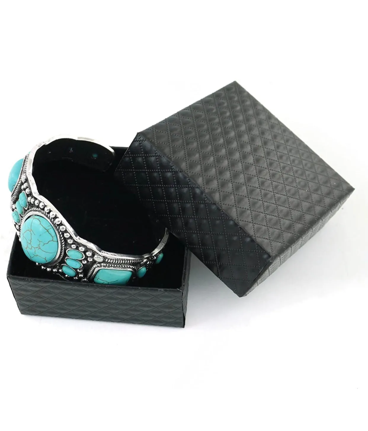 Unisex Antique Rgentium Plated Base Heart Compressed Turquoise Bracelet Cuff