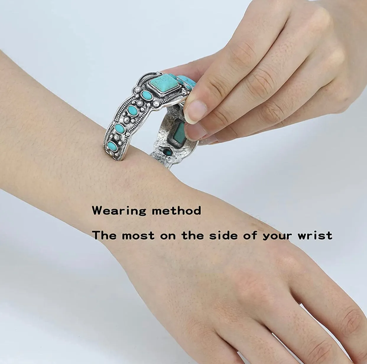 Unisex Antique Rgentium Plated Base Heart Compressed Turquoise Bracelet Cuff