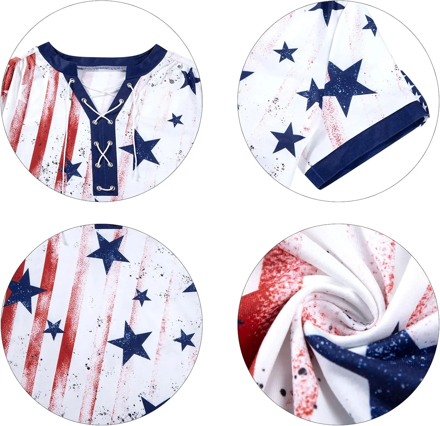 VILOVE American Flag Shirt Tops Women 4th of July T-Shirts Ring Hole Star Stripes USA Short Sleeve V-Neck Patriotic Tees