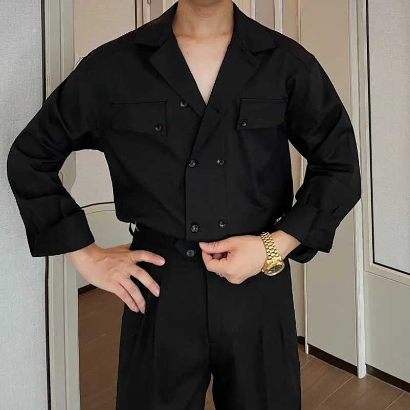 Vintage British Cuban Collar Double Breasted Long Sleeve Shirt