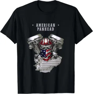 Vintage HD Motorcycle VTwin Pan Head Engine American Skull T-Shirt