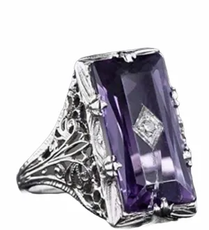 Vintage Women 925 Silver Ring Purple Gemstone rings.