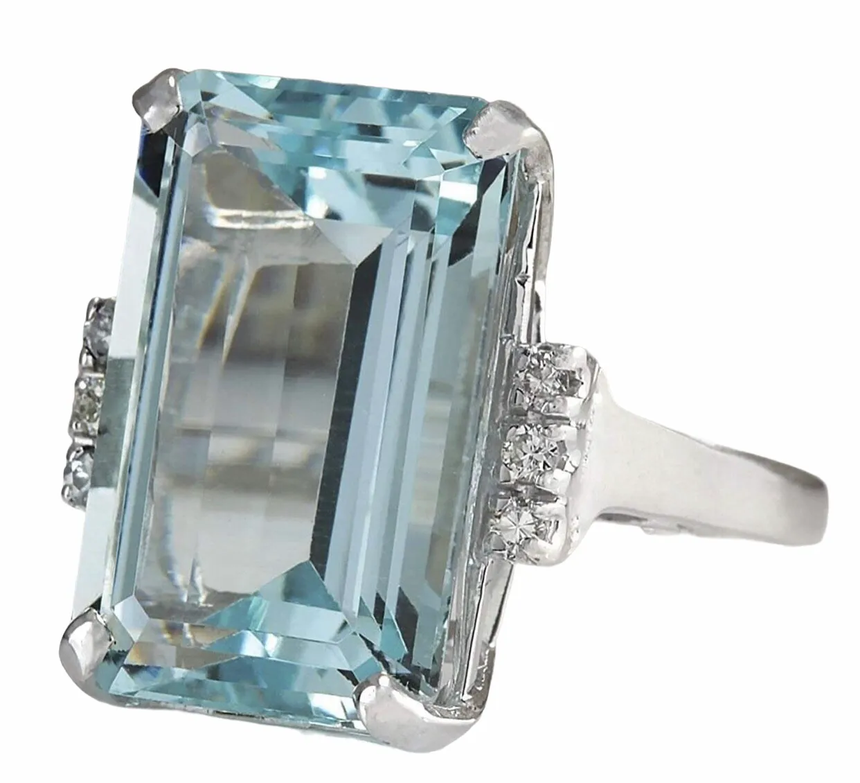 Vintage Women 925 Sterling Silver Aquamarine Gemstone Ring