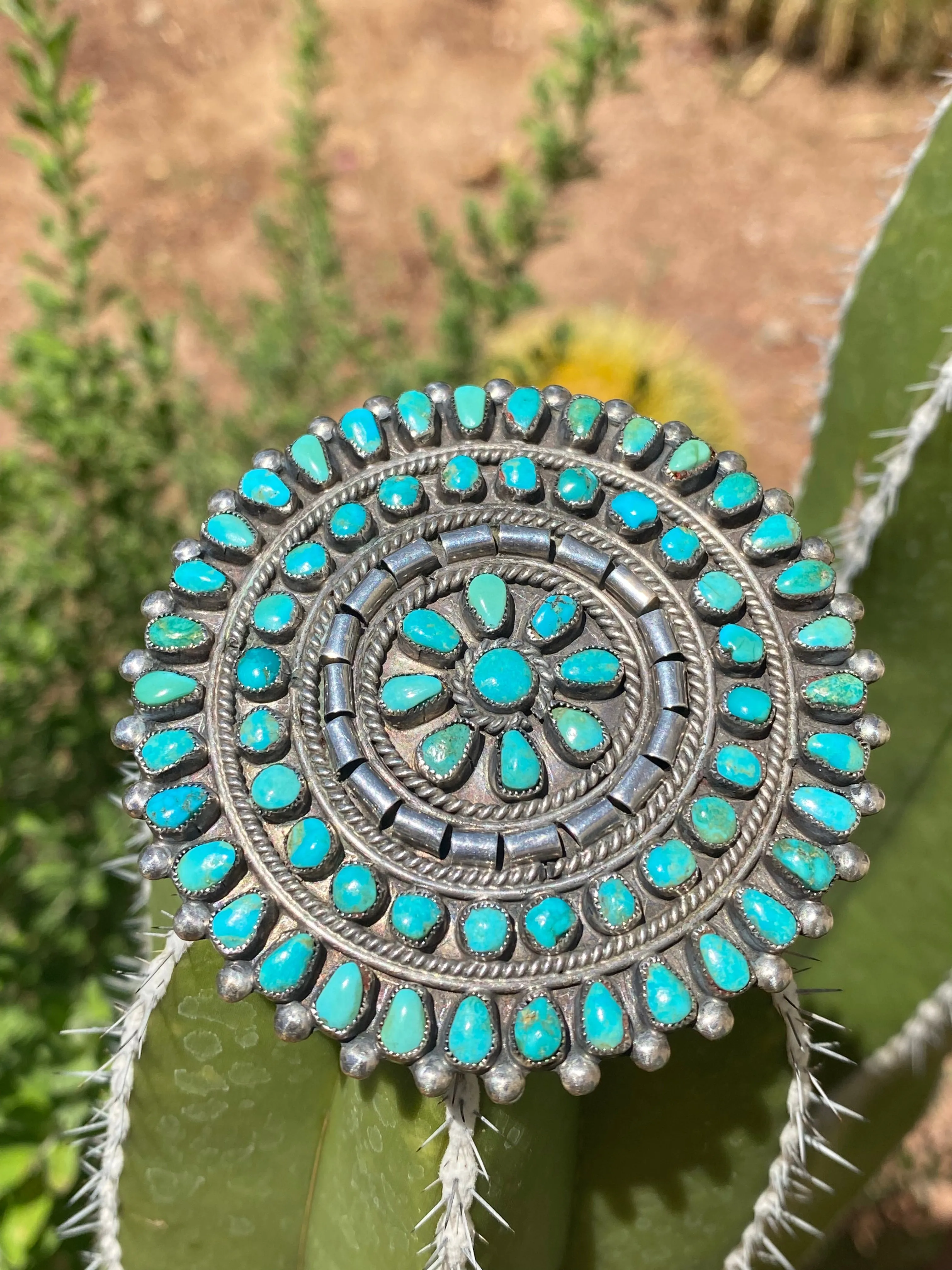 Vintage Zuni Pueblo Indian Cluster Turquoise Pin