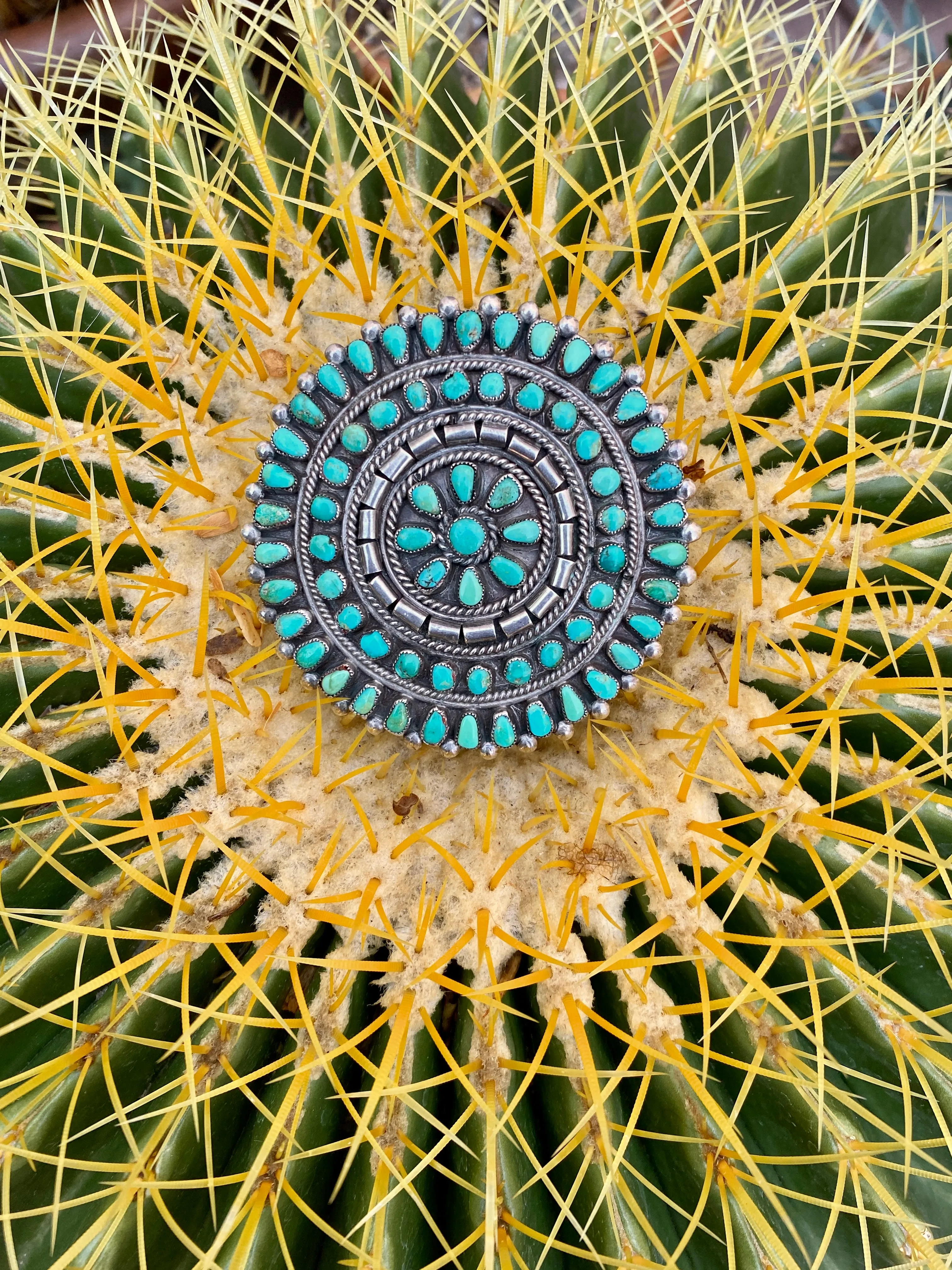 Vintage Zuni Pueblo Indian Cluster Turquoise Pin