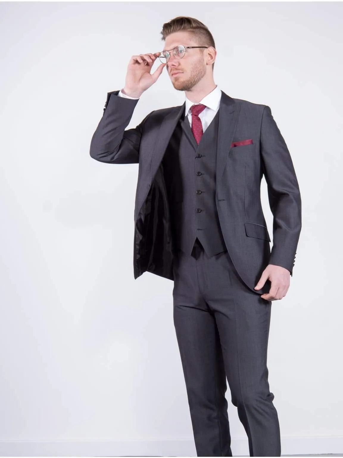 Wedding Special Torre Mohair Tailored Fit Charcoal Suit Jacket