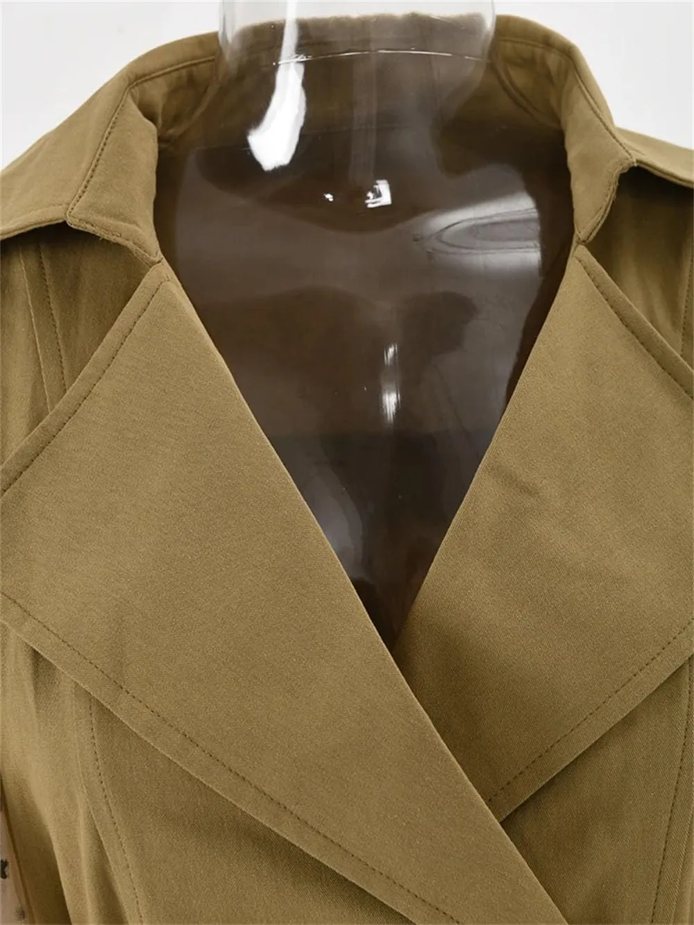 Women Vintage Patchwork Trench Lapel Tulle Lantern Sleeves Belt Double Breasted Trenchcoats