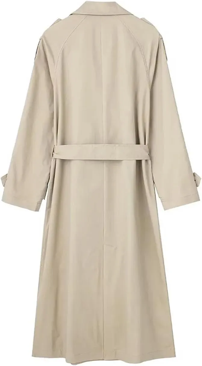 Women With Belt Solid Double Breasted Trench Vintage Lapel Long Sleeves Solid Trenchcoats