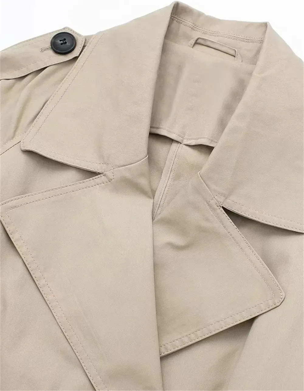 Women With Belt Solid Double Breasted Trench Vintage Lapel Long Sleeves Solid Trenchcoats
