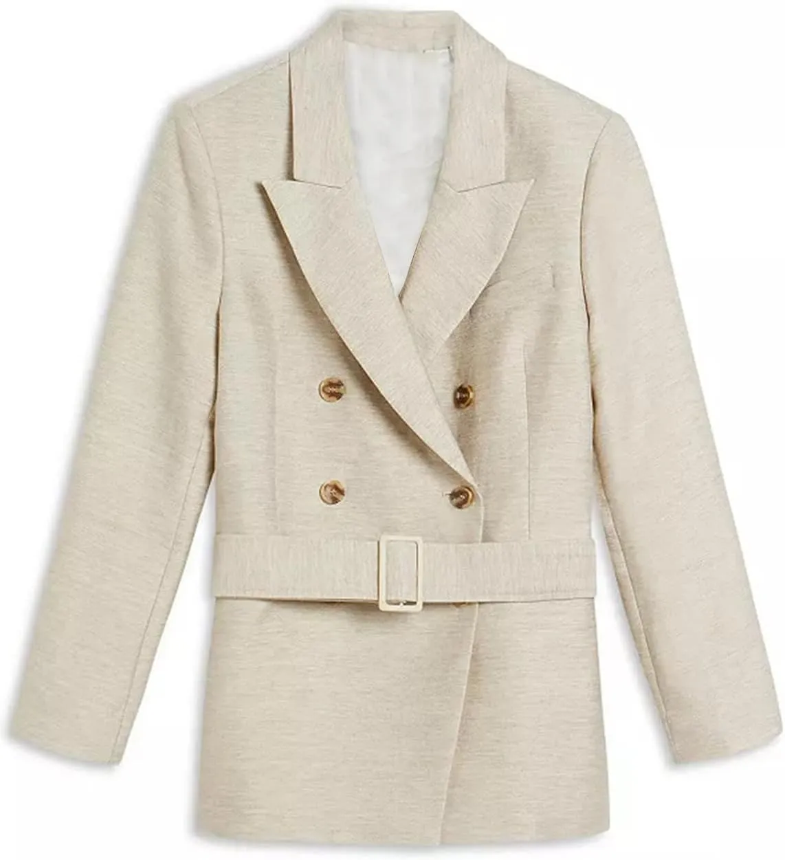Women's Blazer Linen Suit Jacket with Belt Double Breasted Buttons Daily Casual Work