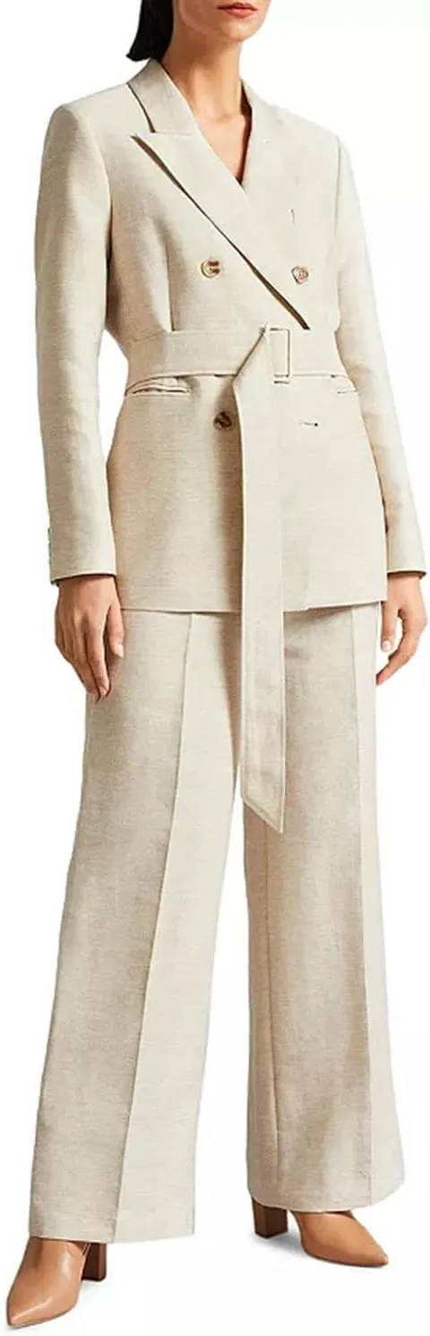 Women's Blazer Linen Suit Jacket with Belt Double Breasted Buttons Daily Casual Work