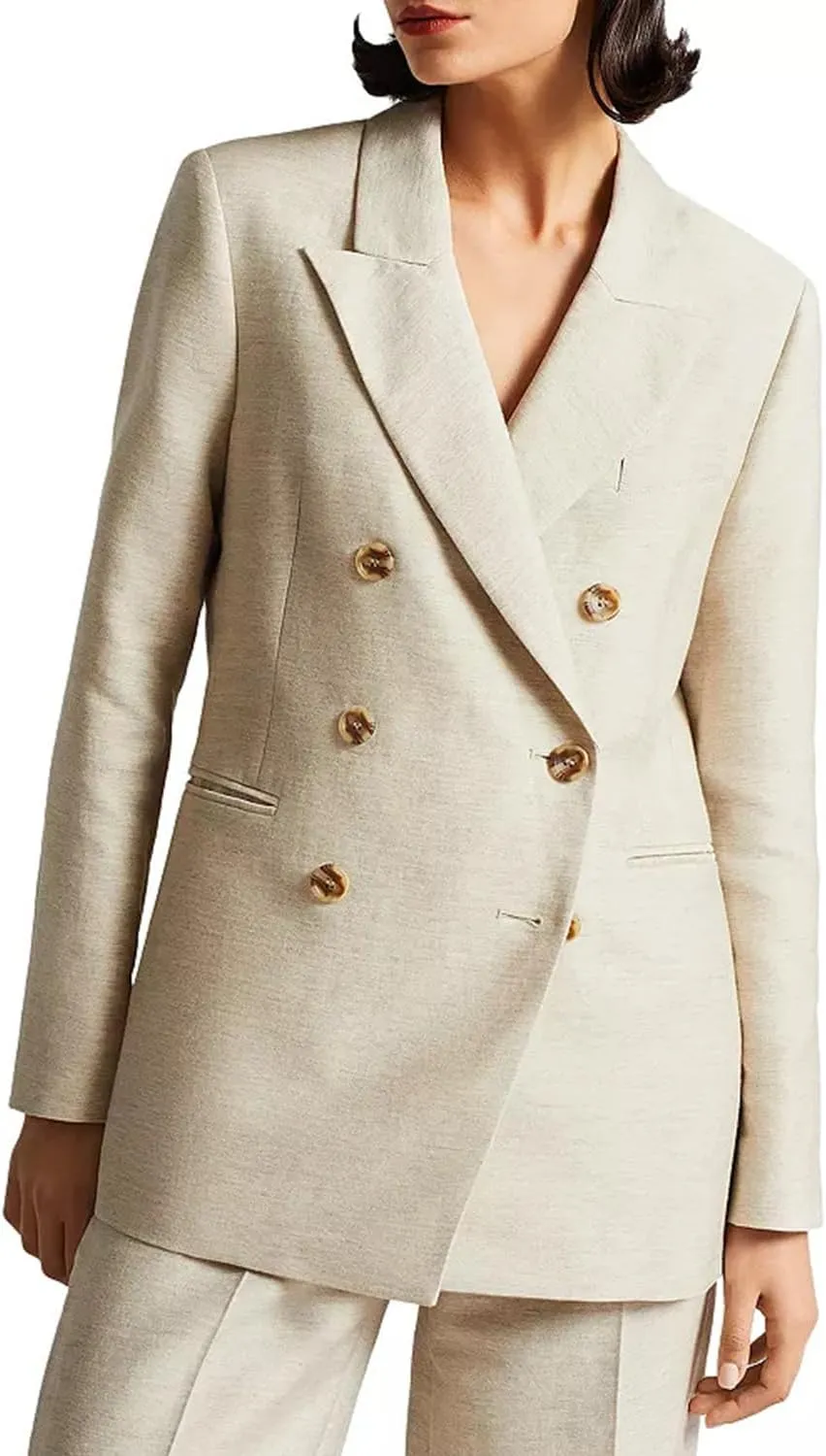Women's Blazer Linen Suit Jacket with Belt Double Breasted Buttons Daily Casual Work