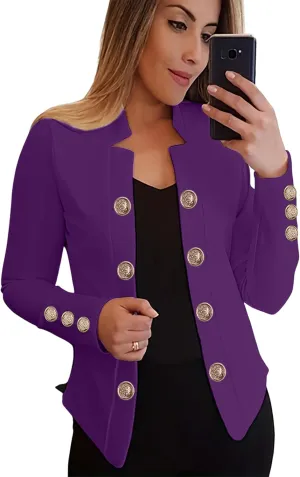 Women's Double Breasted Slim Fit Blazers Notch Lapel Work Office Suits Casual Open Front Blazer