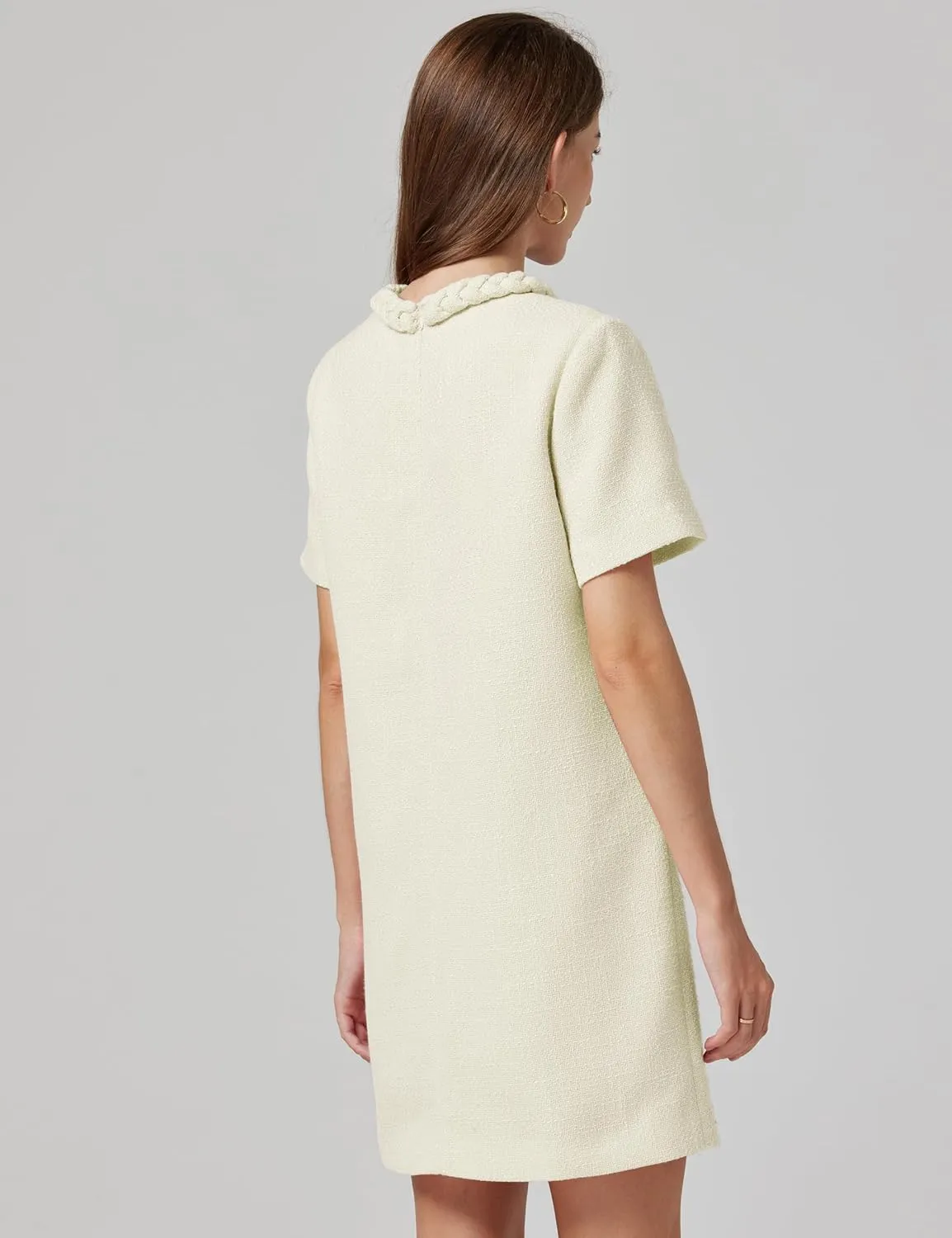 Womens Tweed Jackie Dress Twist Crewneck Vintage Elegant Lady Mini Dress with Pockets 