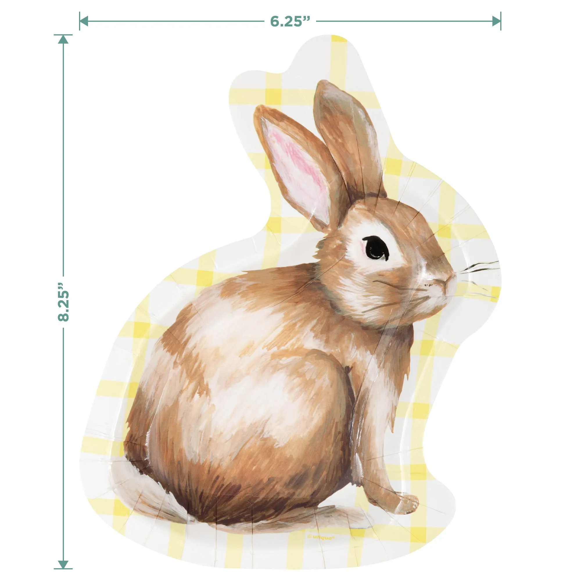Yellow Plaid Easter Bunny-Shaped Paper Dessert Plates and Yellow Egg-Shaped Napkins