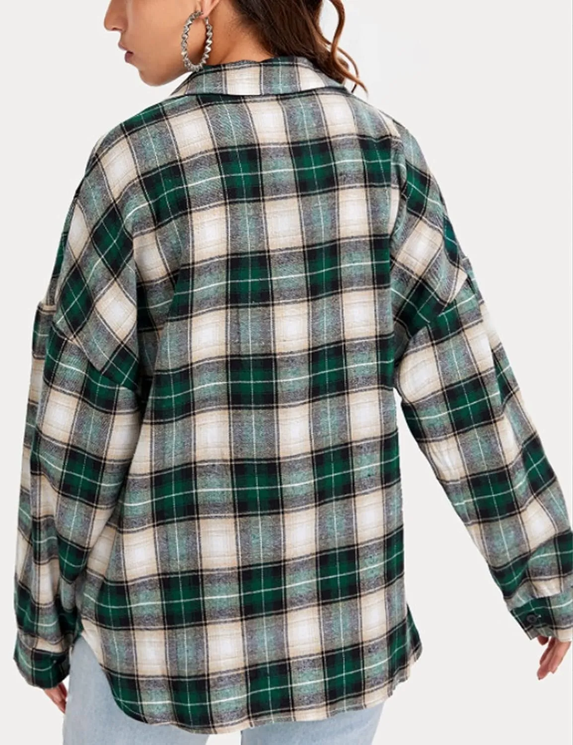 Zontroldy Womens Flannel Plaid Shirts Oversized Lightweight Buffalo Plaid Button Down Shirt Blouse Tops